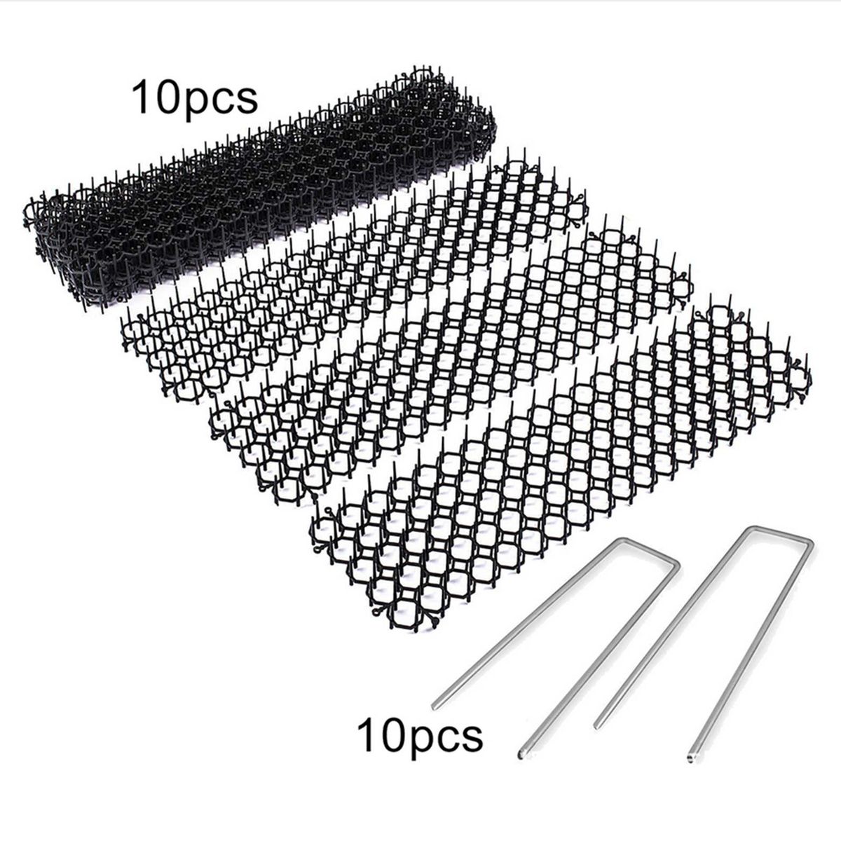10Pcs Repellent Mats + 10Pcs U Shape Nails Garden Prickle Strip Dig Stop Cat Dog Repellent Deterrent Mat Spike Garden Supplies