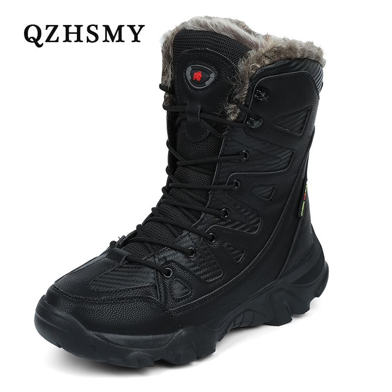 Winter Men's Boots Large Size Plush Warm Snow Boots Outdoor Fashionable Combat Boots Army Boots Classic Black Platform Men Shoes-Black