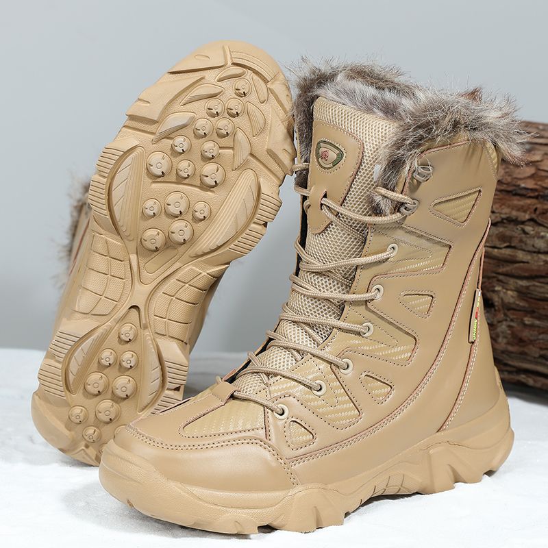 Winter Men's Boots Large Size Plush Warm Snow Boots Outdoor Fashionable Combat Boots Army Boots Classic Black Platform Men Shoes-Black