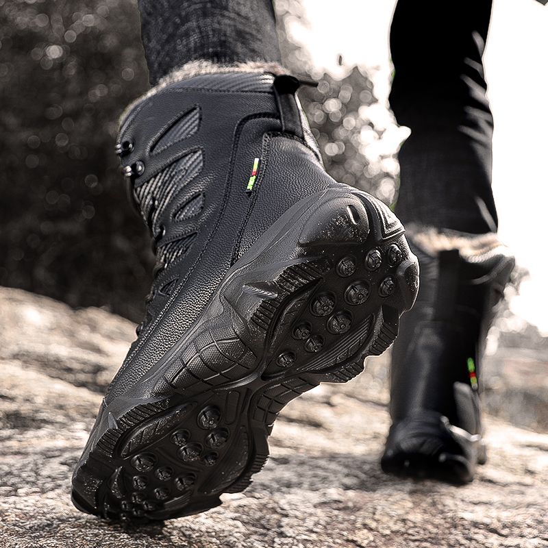 Winter Men's Boots Large Size Plush Warm Snow Boots Outdoor Fashionable Combat Boots Army Boots Classic Black Platform Men Shoes-Black