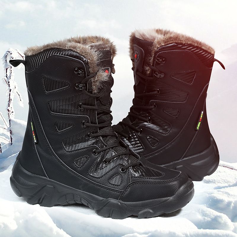 Winter Men's Boots Large Size Plush Warm Snow Boots Outdoor Fashionable Combat Boots Army Boots Classic Black Platform Men Shoes-Black