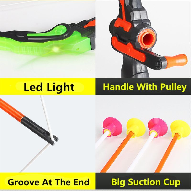 Light Up Archery Bow And Arrow Toy Set For Boys Girls With 3 Suction Cup Arrows