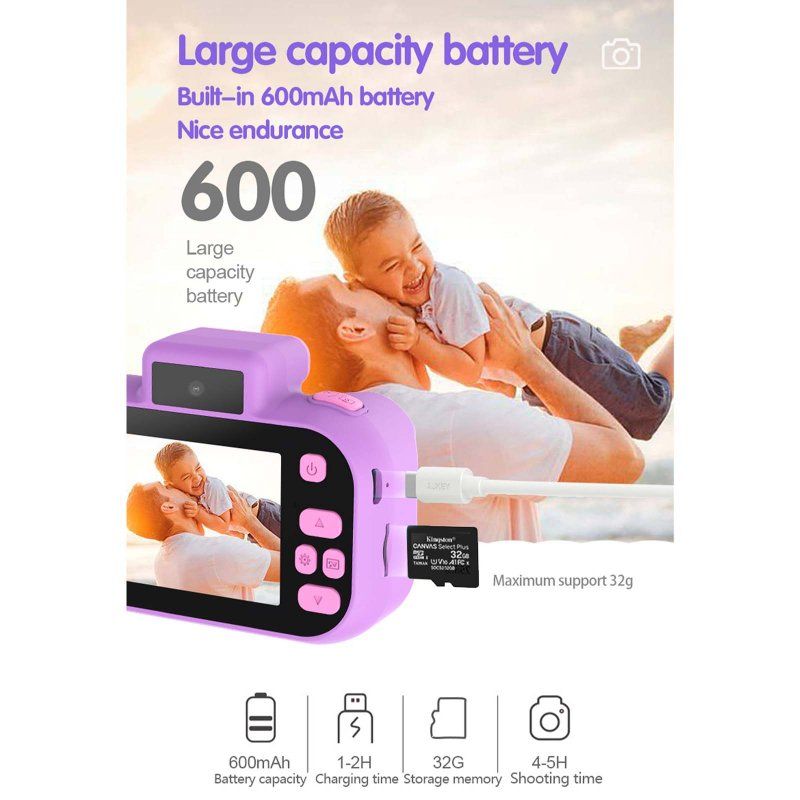 4000w Front Rear Dual Lens Digital Camera Mini Video Photo Slr Cameras Cartoon Toys Children Birthday Gifts Purple