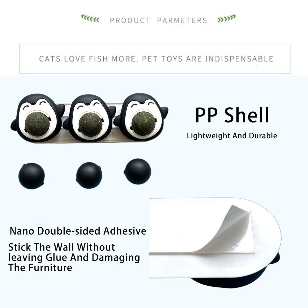 3Pcs Cat Toys Promote Digestion Kitten Catnips Balls Black