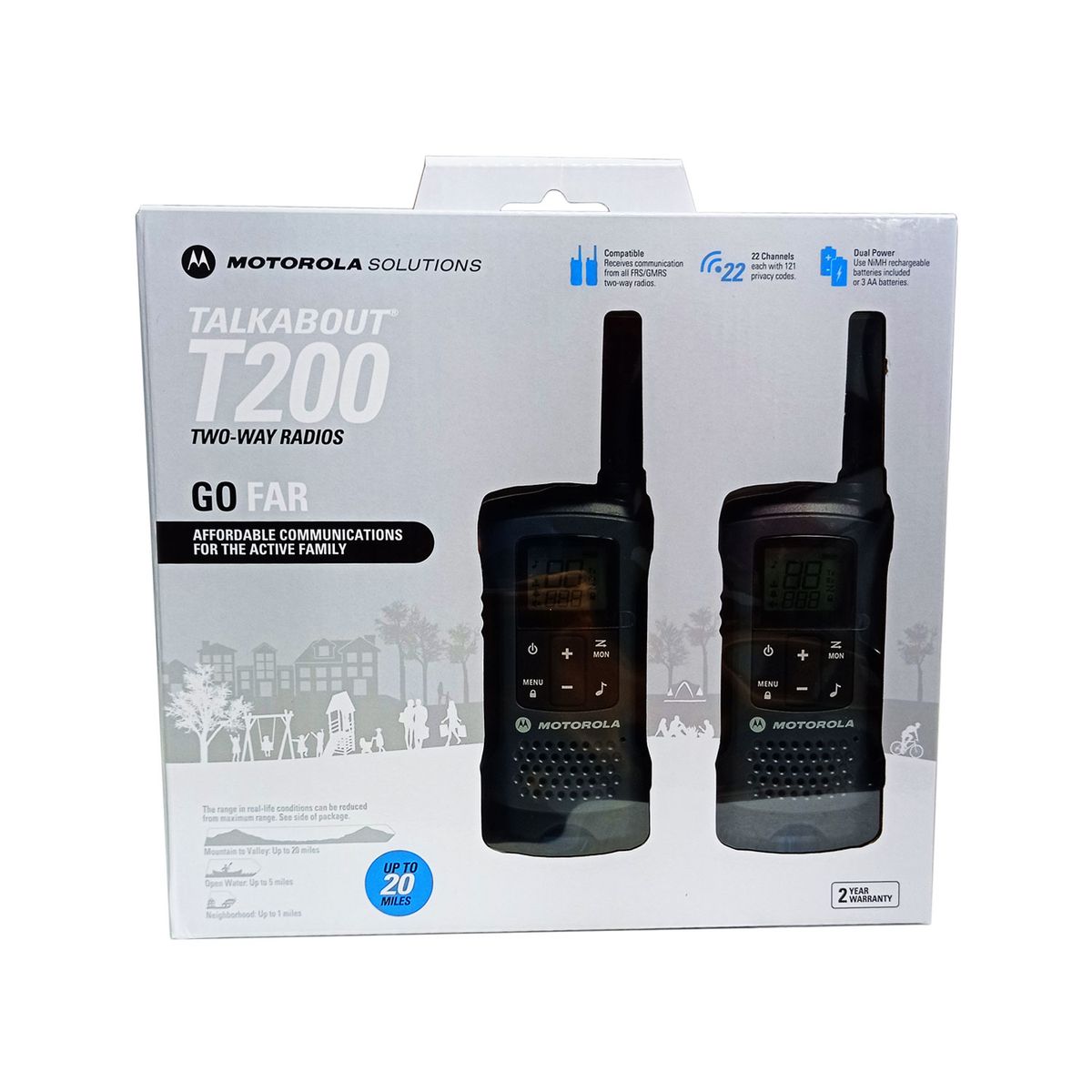 Talkabout T200 Two-Way Radios Up To 20 Mile(32KM) Grey 2 Pack Walkie Talkie