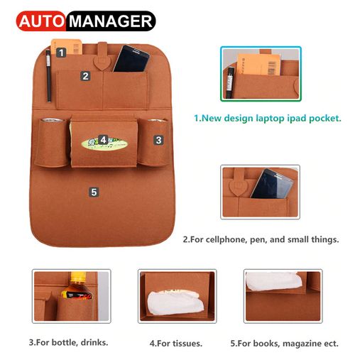 Unique Car Storage Bag Back Seat Organizer -Brown