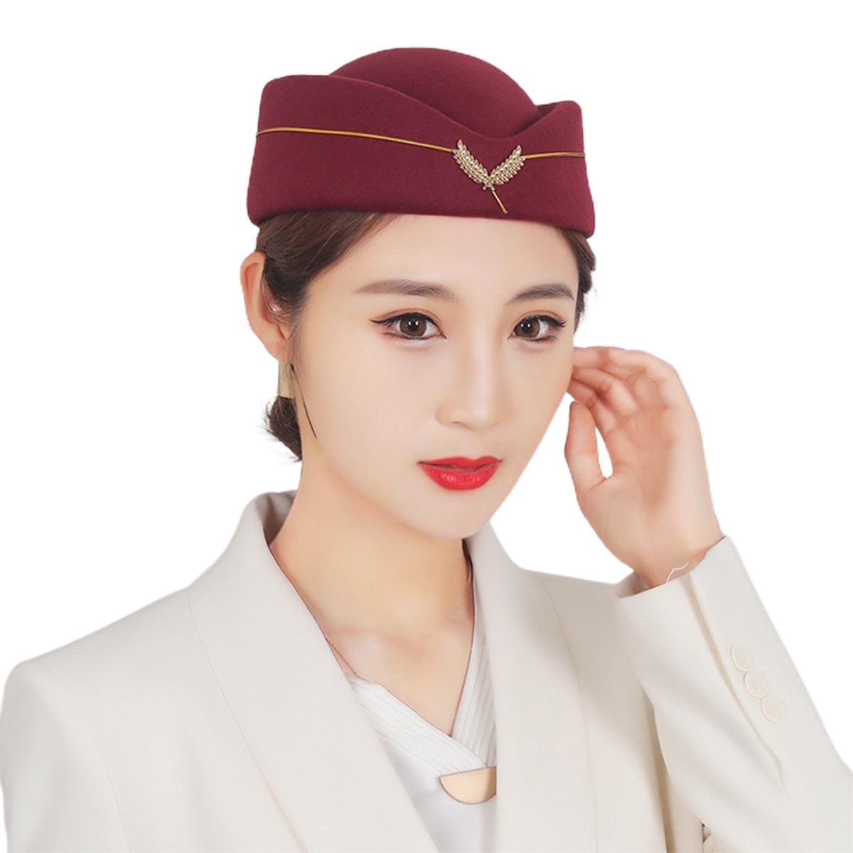 Air Hostesses Beret Air Hostesses Hat Formal Uniform Cosplay Wine Red