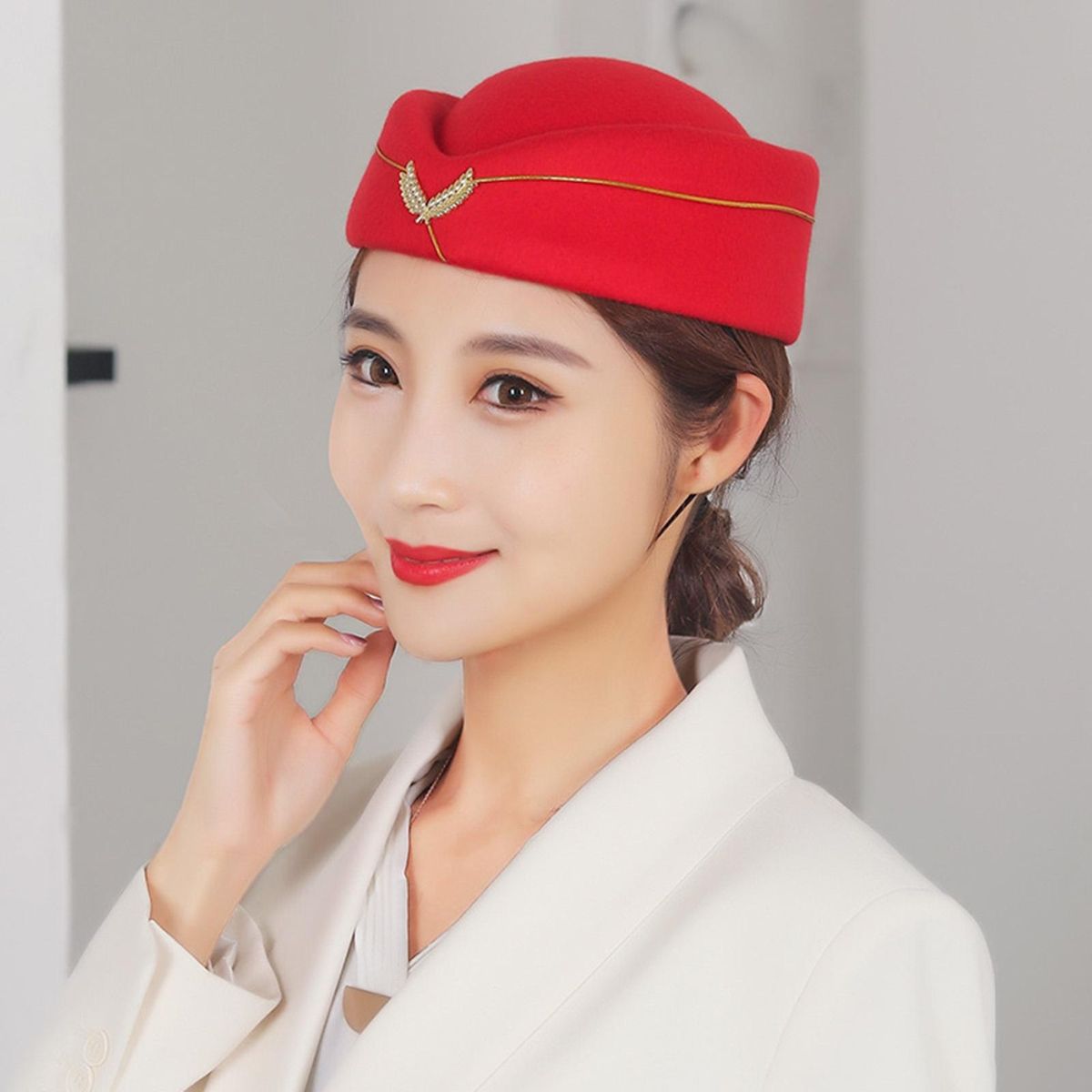 Air Hostesses Beret Air Hostesses Hat Formal Uniform Cosplay Red