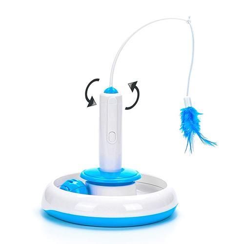 2 In 1 Electric Cat Stick and Tower of Tracks Automatic Rotating Interactive Cats Toys Ball Turntable Pet Kitten Funnny Sticks