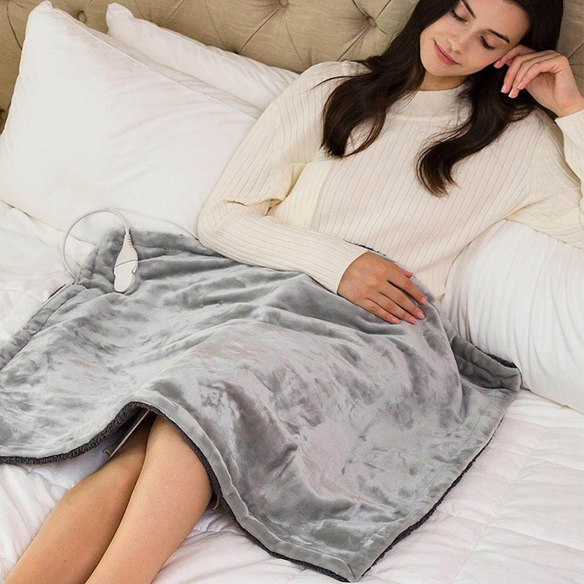 Electric Heated Throw Over Under Blanket 3Heating Control Washable Warm Mattress Gray 85 * 65cm
