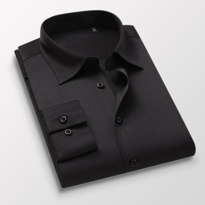 Men's Corporate Quality Plain Slim Fit Long Sleeve Black Shirt