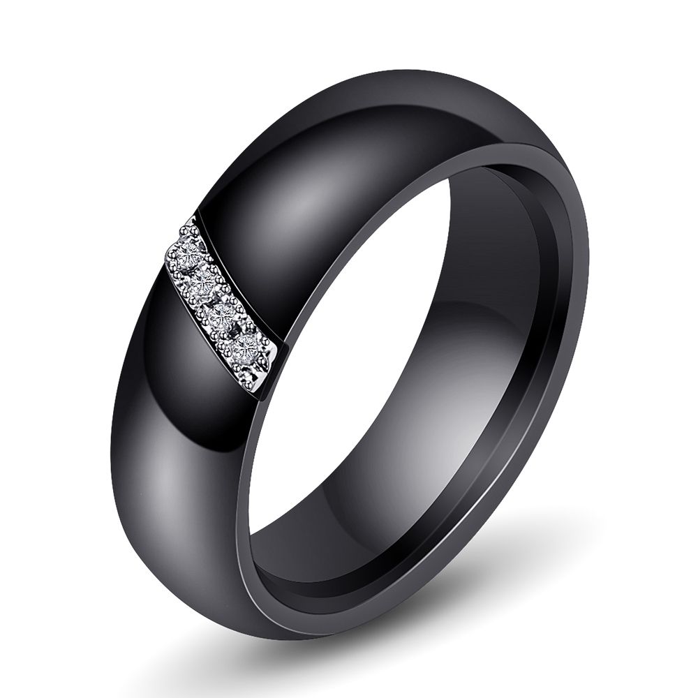 Simple Nano Ceramic Ring Trend Titanium Steel With Zircon Rings, Size:8(Black)