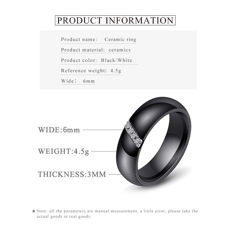 Simple Nano Ceramic Ring Trend Titanium Steel With Zircon Rings, Size:8(Black)