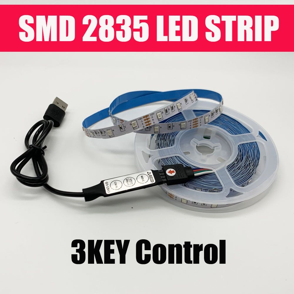 Bluetooth Control RGB 5050 2835 LED Lights Strip USB 5V Flexible Lamp Tape Diode Festival Fita Bedroom Tira Luces TV PC Desk Luz-2835 3KEY Control-2m--