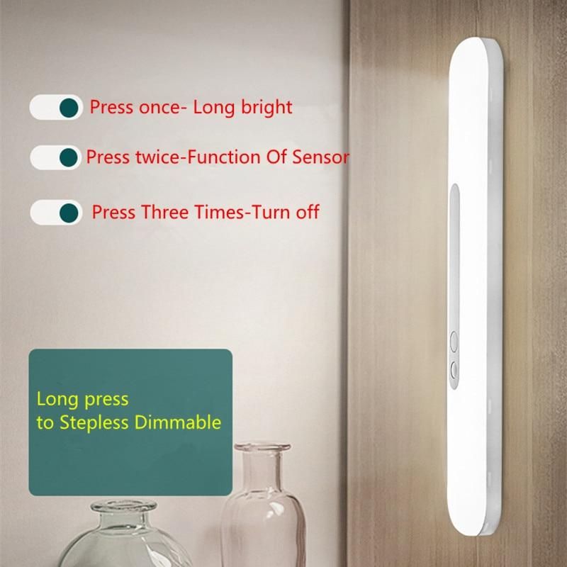 Under Cabinet Night Light PIR Motion Sensor Stepless Dimmable Rechargeable LED Lights Magnet Kitchen Staircase Corridor Lighting