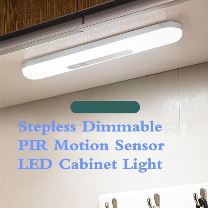 Under Cabinet Night Light PIR Motion Sensor Stepless Dimmable Rechargeable LED Lights Magnet Kitchen Staircase Corridor Lighting