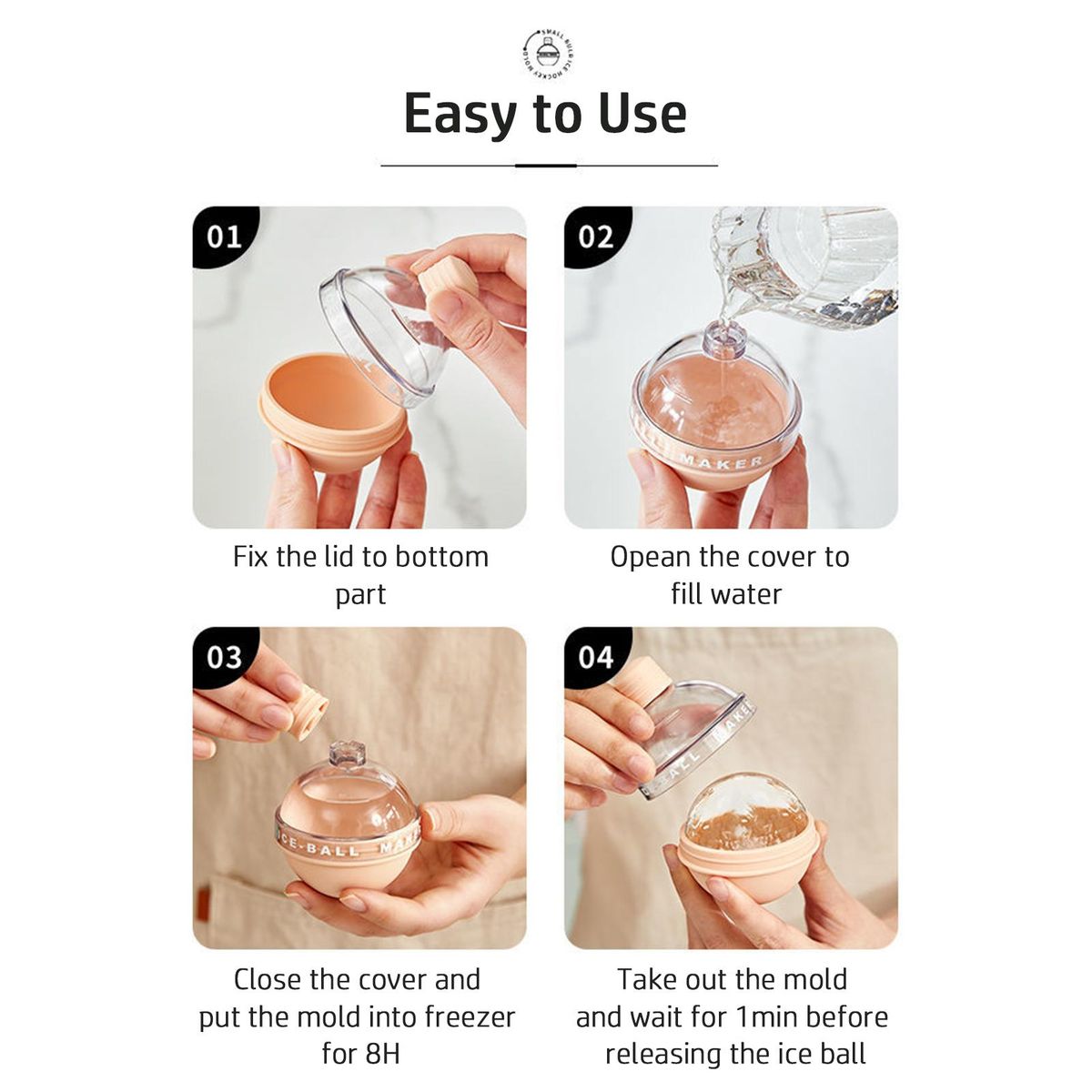4pcs Ice Ball Maker 2.4 Inches Big Ice Ball Mold Silicone Cute Bulb-shaped for Whiskey Cocktails