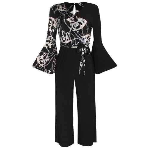 Vintage Chain Print Jumpsuit - Black