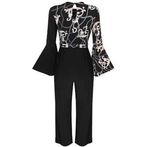 Vintage Chain Print Jumpsuit - Black