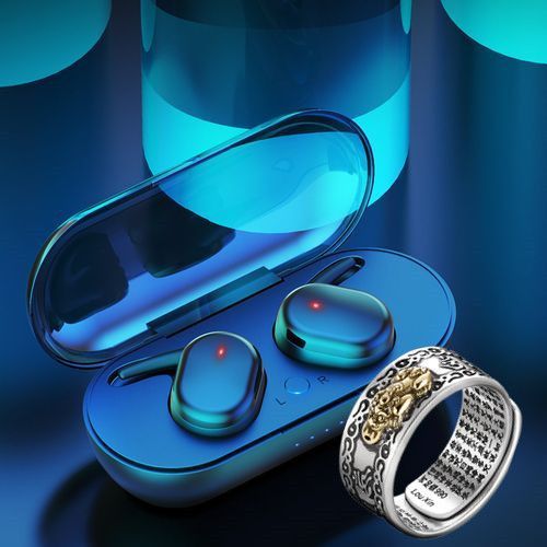 Fingerprint Touch Bluetooth Headset Noise-cancelling Stereo Headset + Rings