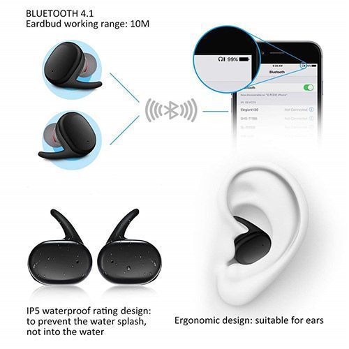 Fingerprint Touch Bluetooth Headset Noise-cancelling Stereo Headset + Rings