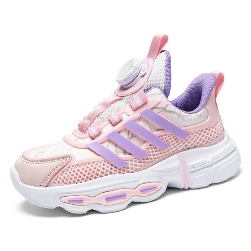 Light PU Leather Shoes For Girls Rotating Buckle Kids Sneakers Pink