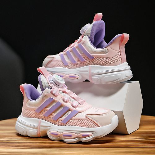Light PU Leather Shoes For Girls Rotating Buckle Kids Sneakers Pink
