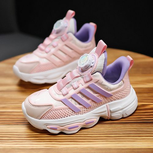 Light PU Leather Shoes For Girls Rotating Buckle Kids Sneakers Pink