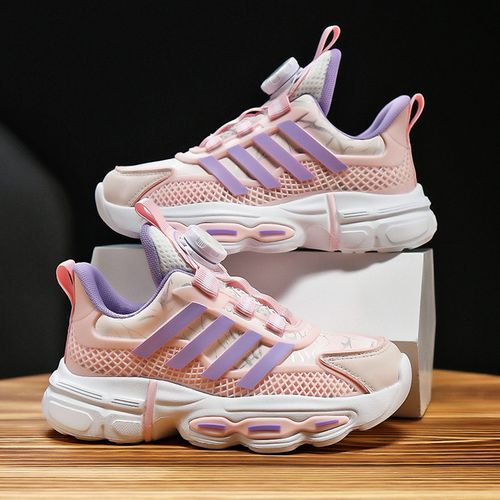 Light PU Leather Shoes For Girls Rotating Buckle Kids Sneakers Pink