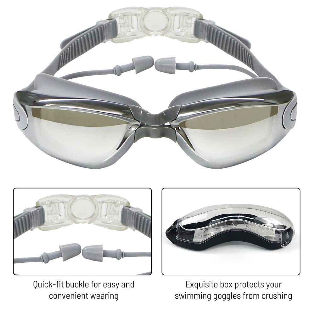 Swimming Goggles With Attached Earplugs Anti-Fog For Adult