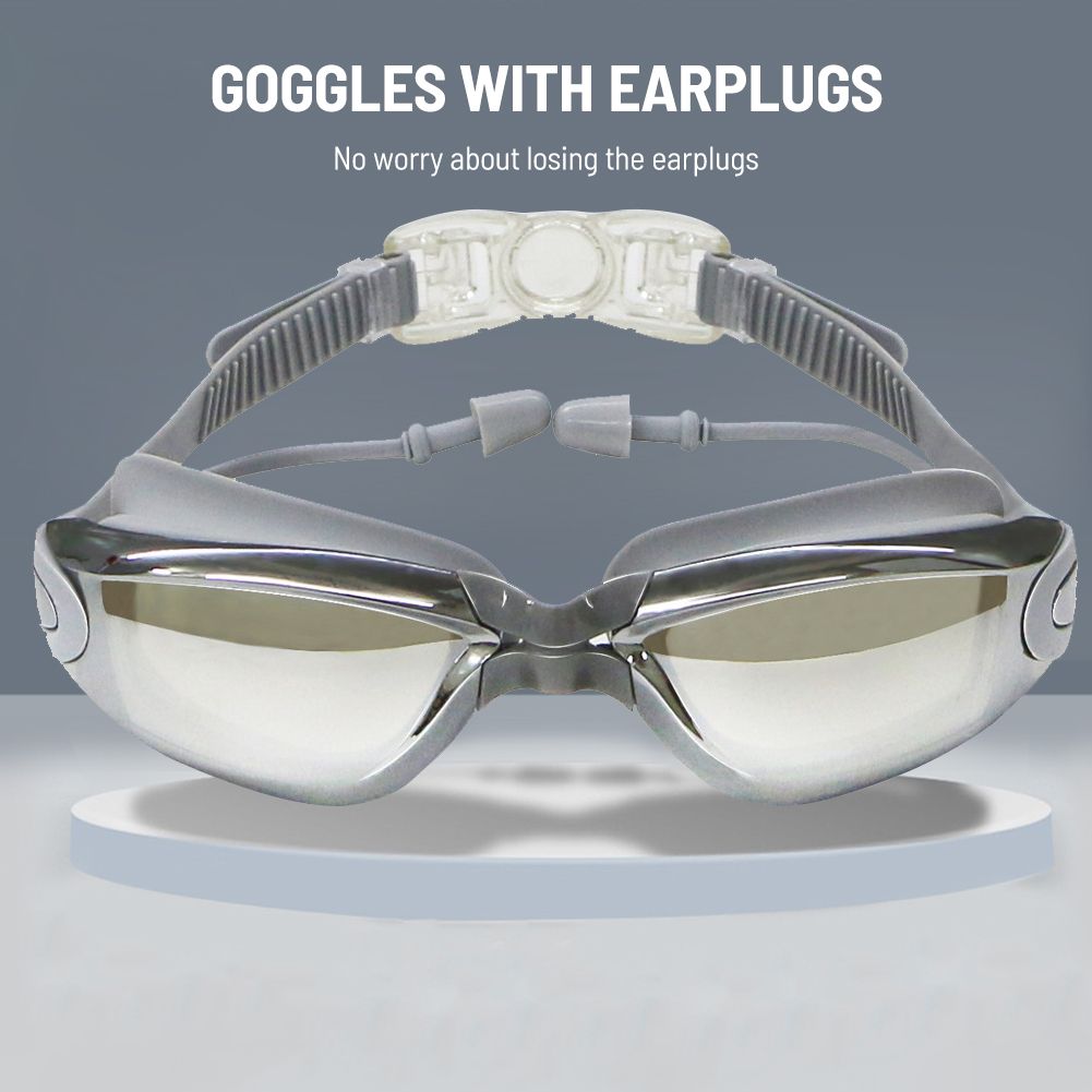 Swimming Goggles With Attached Earplugs Anti-Fog For Adult