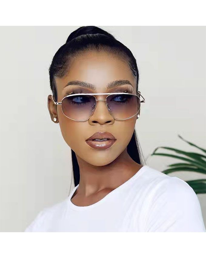 Double Beam Oval Metal Women Classy Sunglasses
