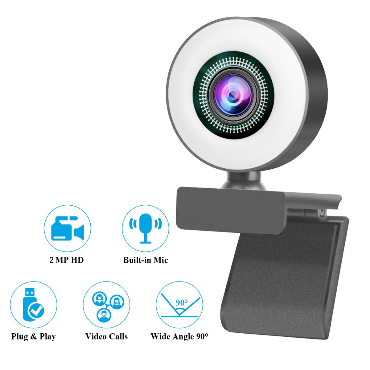 1080P Full HD Webcam AF Web Camera Built In Adjustable Ring