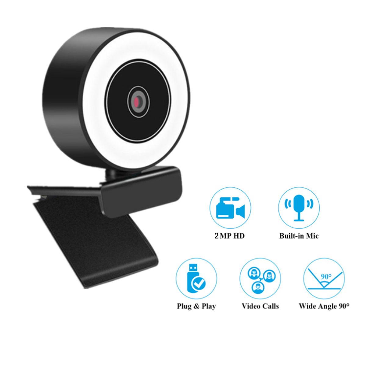 1080P Full HD Webcam AF Web Camera Built In Adjustable Ring