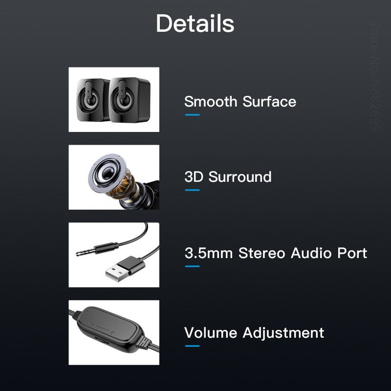Mini Computer Speaker USB Wired Speakers 3D Stereo Sound Surround Loudspeaker For PC Laptop Notebook Not Bluetooth Loudspeakers
