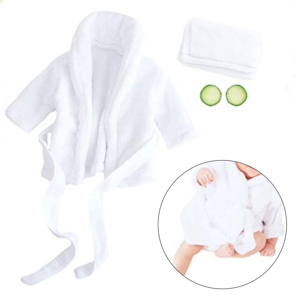 Soft Baby Photography Prop, Bathrobe Outfits, Robe White