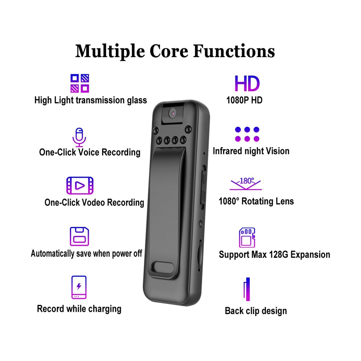 Mini Camera Full HD 1080P Small Memory Card Free Body Night Vision DV Video Recorder with 180 ° Rotating Lens