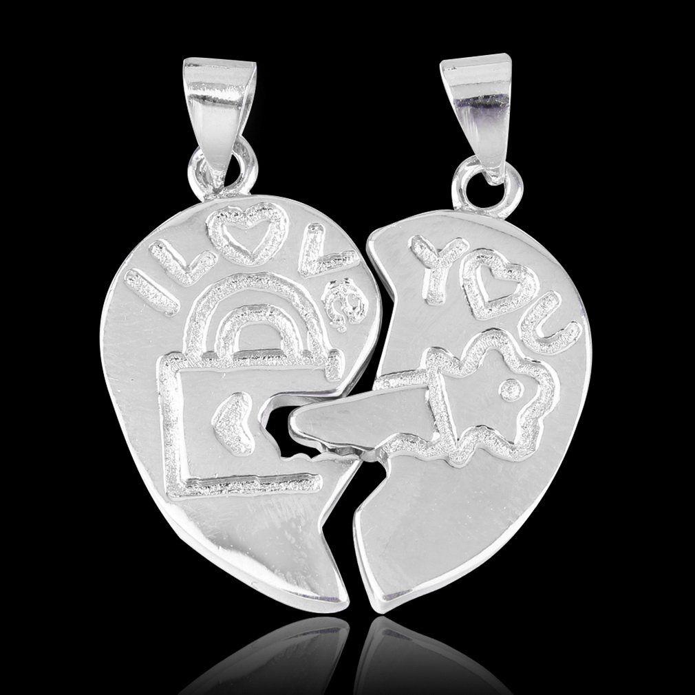 Silver Plated Couple Necklace I Love You Lock And Key Cupid's Heart Pendant-multicolor