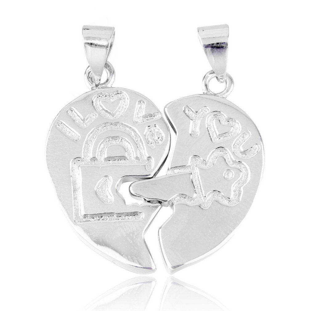 Silver Plated Couple Necklace I Love You Lock And Key Cupid's Heart Pendant-multicolor