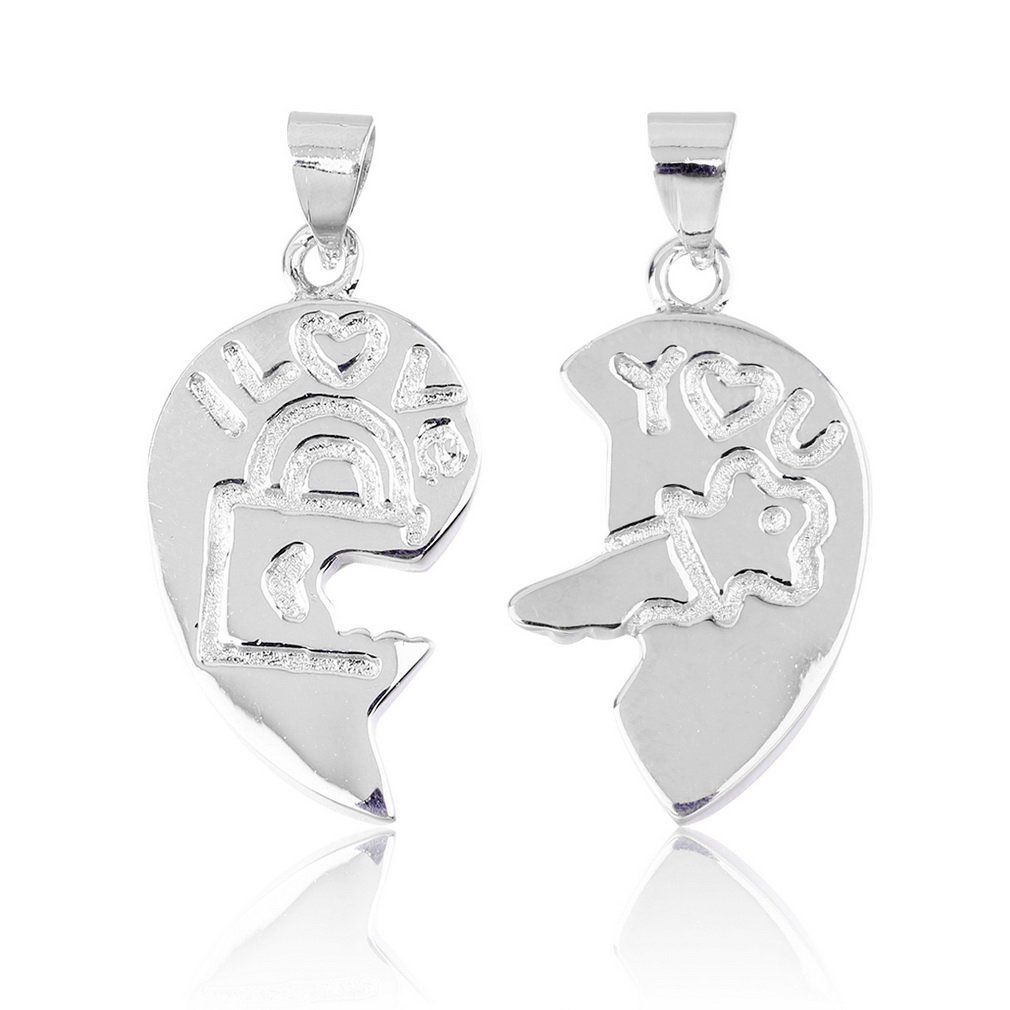 Silver Plated Couple Necklace I Love You Lock And Key Cupid's Heart Pendant-multicolor