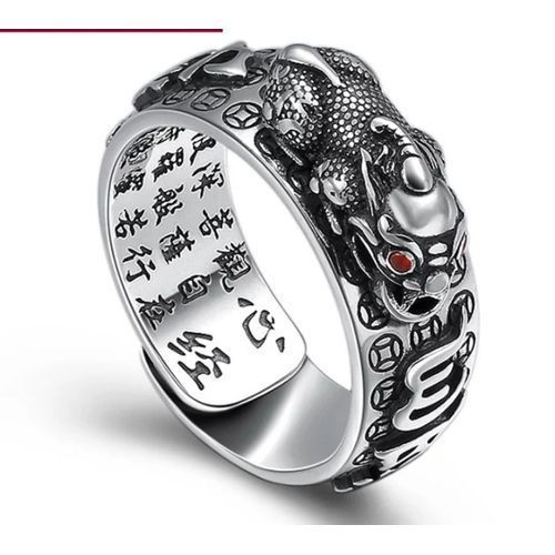 Fortified Pixiu Feng Shui Black Obsidian Wealth Ring
