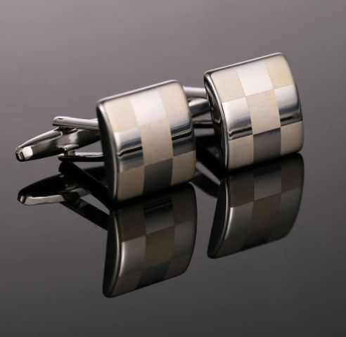 Men's Silver Laser Engraved Draft Design Cufflinks