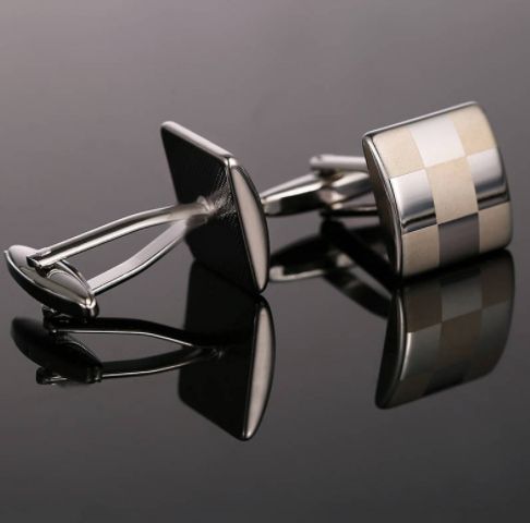 Men's Silver Laser Engraved Draft Design Cufflinks