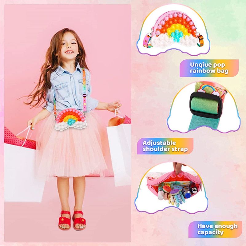 Pop Purse Fidget Toys,Gifts Rainbow Shoulder Bag Sensory Toy