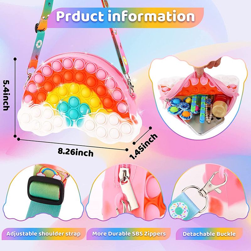 Pop Purse Fidget Toys,Gifts Rainbow Shoulder Bag Sensory Toy