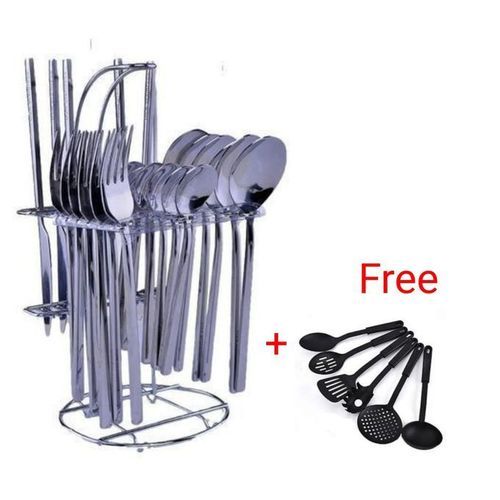 24 Pieces Dinning Cutlery Set USA + 6 Pieces Cooking Spoon