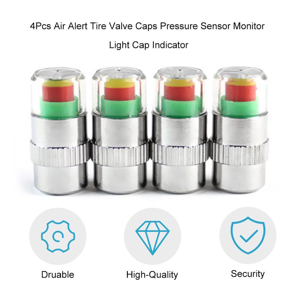 4Pcs Air Alert Tire Valve Caps Pressure Sensor Monitor Light Cap Indicator