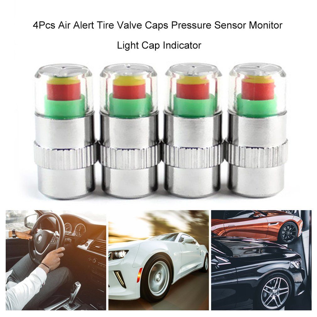 4Pcs Air Alert Tire Valve Caps Pressure Sensor Monitor Light Cap Indicator