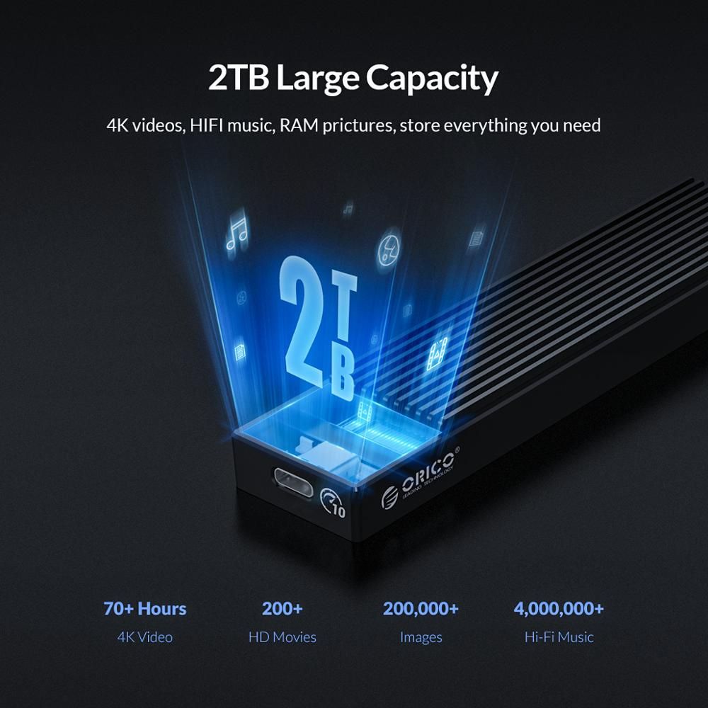ORICO Ssd Nmve M2 NVMe USB Type C Gen2 10Gbps PCIe SSD Case M2 SATA  5Gbps M.2 NVME External Hard Drive M.2 SSD Case PC Case