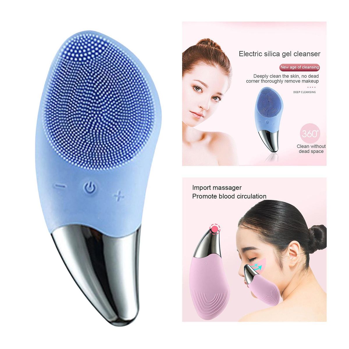 Rechargeable Silicone Facial Cleansing Brush  Blue